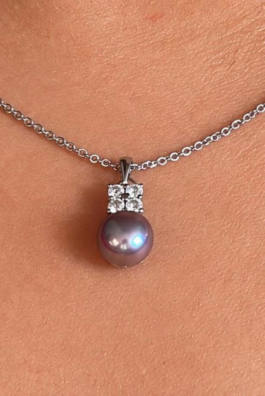 Deep Lavender Luster Pearl Pendant Necklace in 925 Sterling Silver with Chain